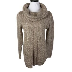 89th & Madison Tan Marled Cowl‎ Neck Cable Knit Sweater Women's Petite Large